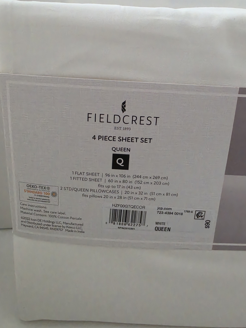 Fieldcrest Queen 4-Piece Sheet Set in White - Picture 4 of 4